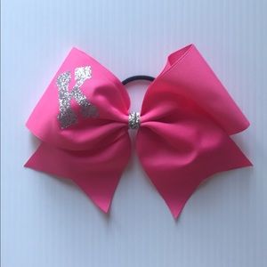 Pink cheer bow with lettering